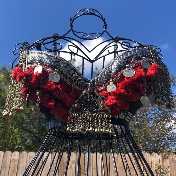 Velvet Belly Dance Vest Bra and Hip Scarf - Picture 14 of 15